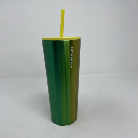 STARBUCKS Venti Stainless Steel Lime Puffy Cold Cup NEW Green Ombre Speckled Top - Picture 6 of 9